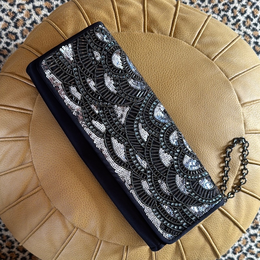 Marco Santi Black and Silver Clutch with Metallic Design